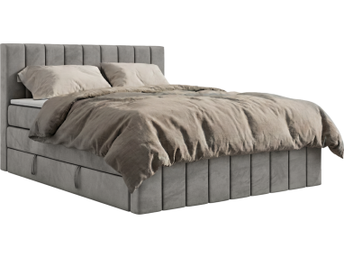 Łóżko kontynentalne - ALVER KING DUO 160x200 - H4 - jasnoszary, welwet - Topper Visco