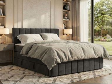 Łóżko kontynentalne - ALVER KING DUO 180x200 - H4 - ciemnoszary, welwet - Topper Visco