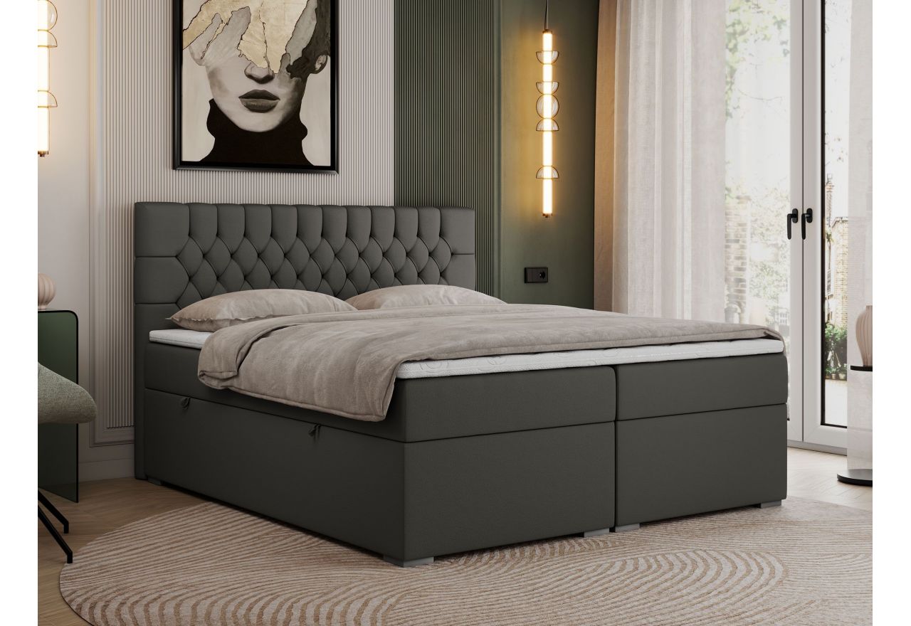 Łóżko kontynentalne PERA 200x200 - Soft 20 - grafitowa ekoskóra - OUTLET