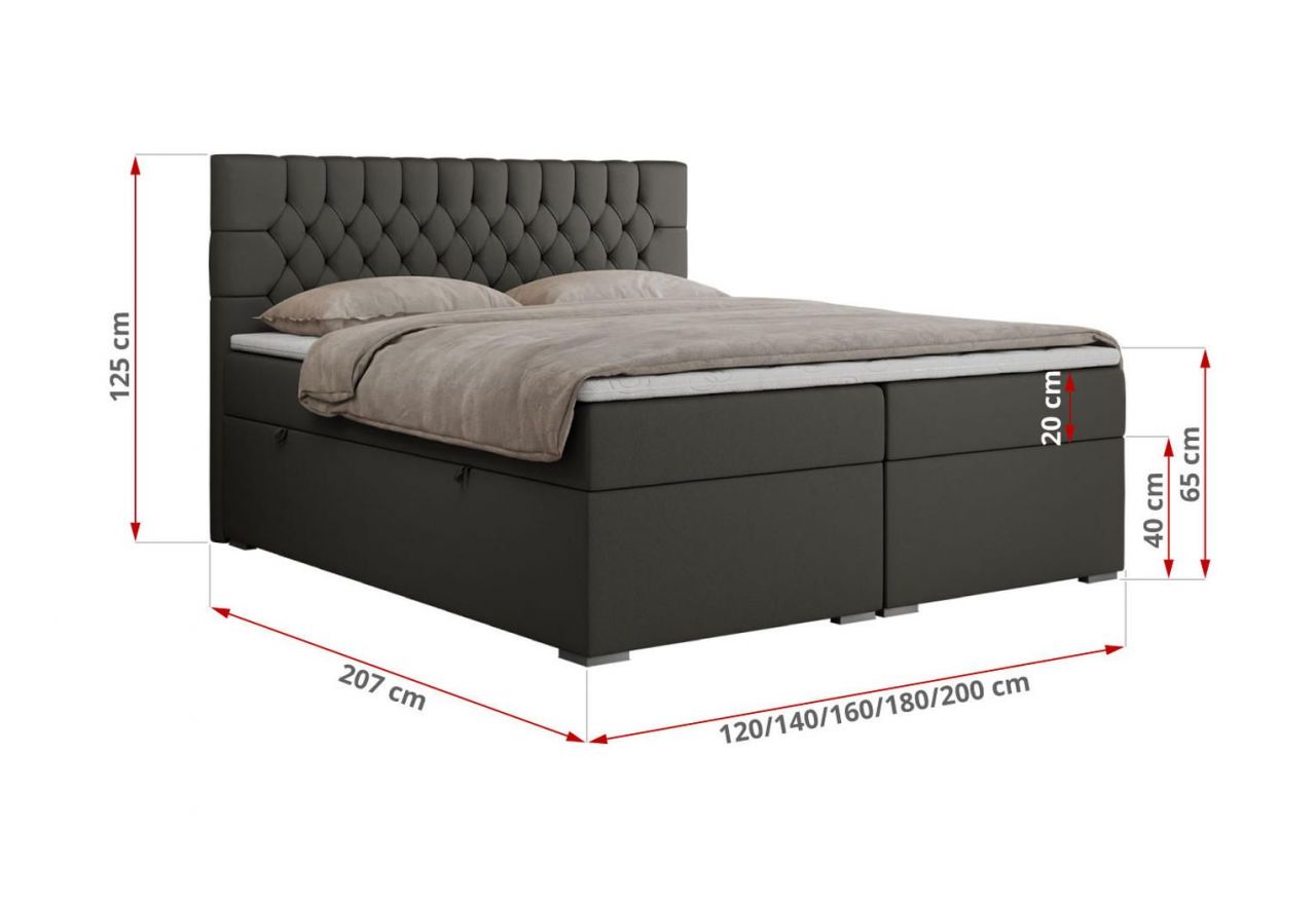 Łóżko kontynentalne PERA 200x200 - Soft 20 - grafitowa ekoskóra - OUTLET