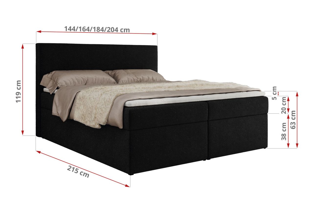 Łóżko kontynentalne JAGUAR 140x200 - Jaguar 22 - czarny - OUTLET