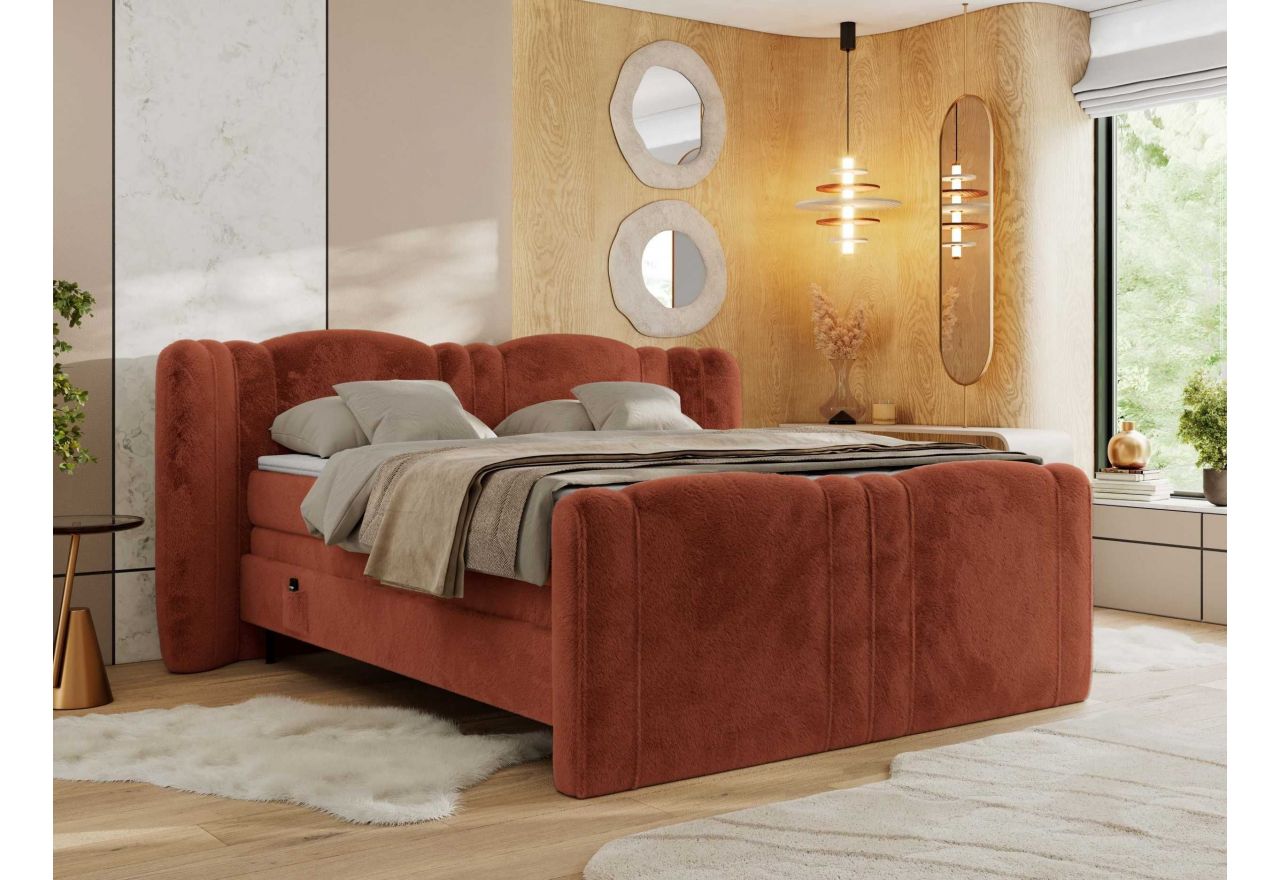 Łóżko kontynentalne, elektrycznie sterowane z pilota - FORTINA 180x200 - Lapit 44 - pomarańczowy - OUTLET