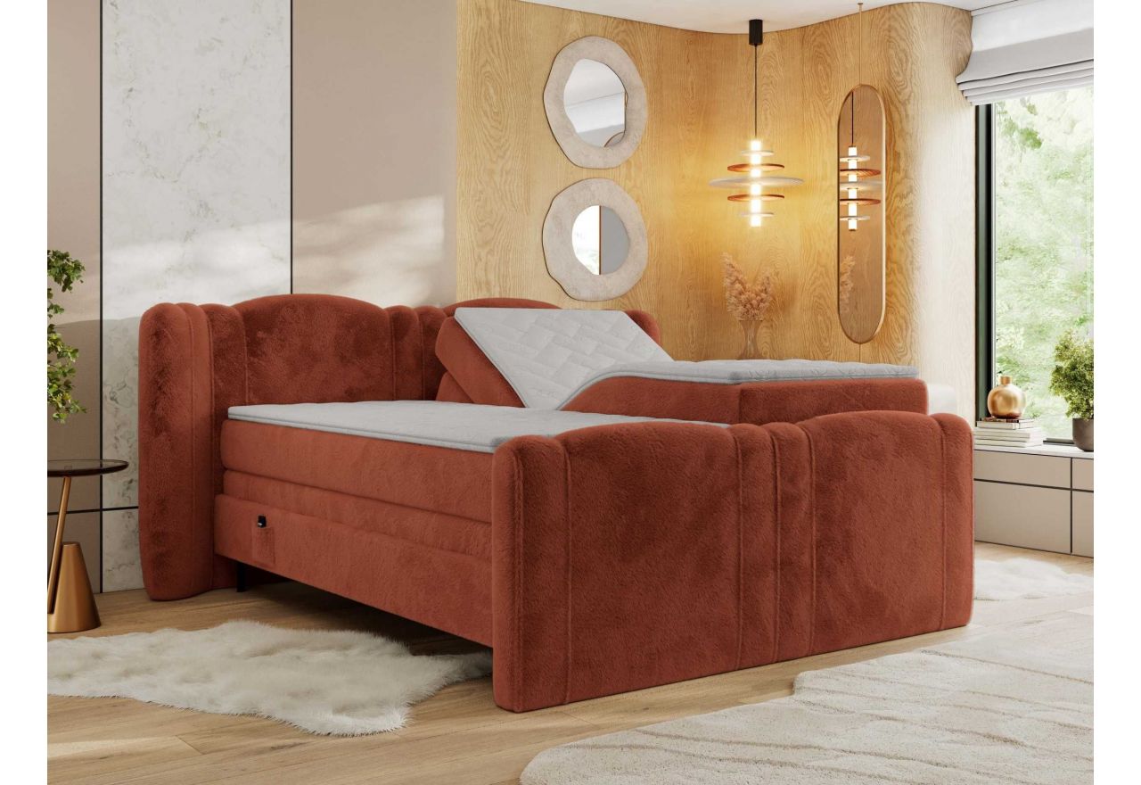 Łóżko kontynentalne, elektrycznie sterowane z pilota - FORTINA 180x200 - Lapit 44 - pomarańczowy - OUTLET