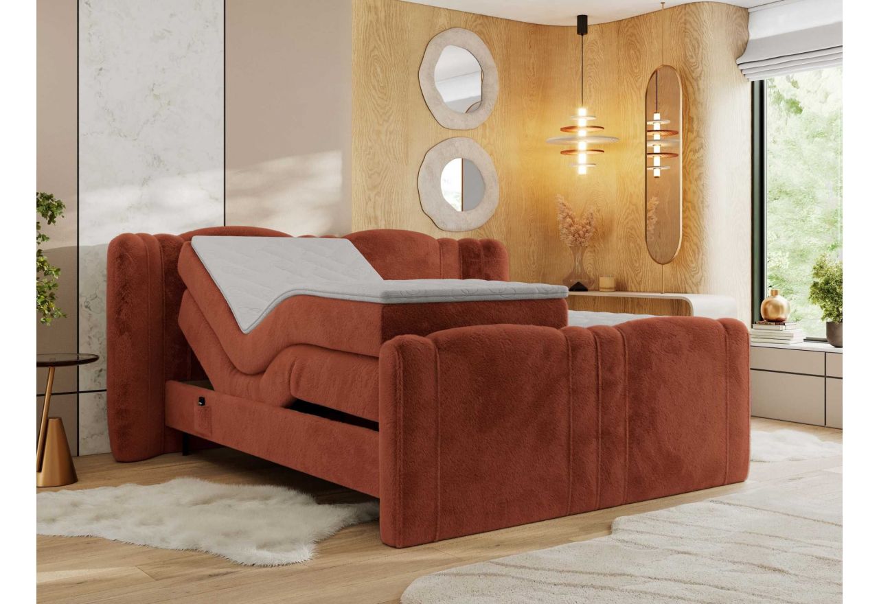 Łóżko kontynentalne, elektrycznie sterowane z pilota - FORTINA 180x200 - Lapit 44 - pomarańczowy - OUTLET