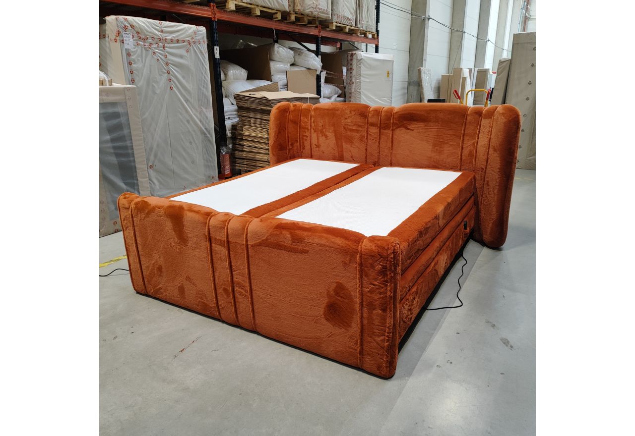 Łóżko kontynentalne, elektrycznie sterowane z pilota - FORTINA 180x200 - Lapit 44 - pomarańczowy - OUTLET