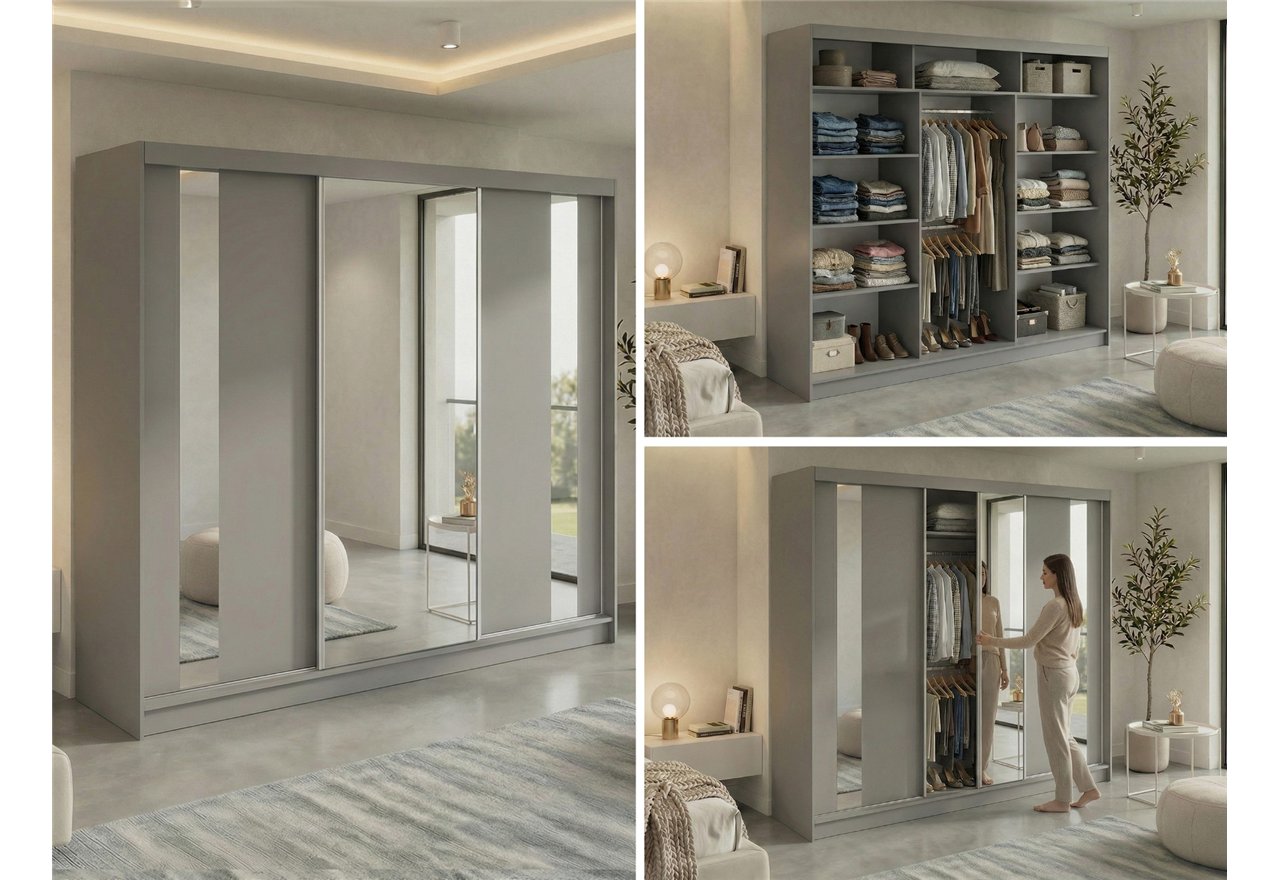 Szafa przesuwna GRECJA 240 cm - szary z lustrem