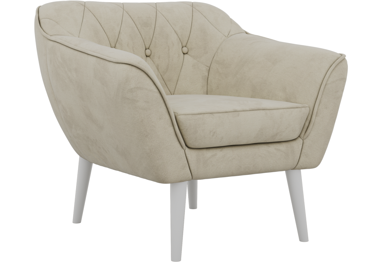 Fotel PIRS - kremowy, welwet - nóżki,  biały