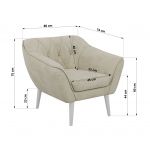 Fotel PIRS - kremowy, welwet - nóżki,  biały