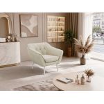 Fotel PIRS - kremowy, welwet - nóżki,  biały