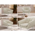 Fotel PIRS - kremowy, welwet - nóżki,  biały