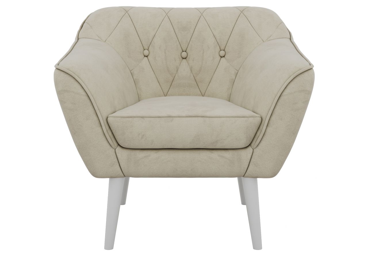 Fotel PIRS - kremowy, welwet - nóżki,  biały