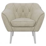 Fotel PIRS - kremowy, welwet - nóżki,  biały
