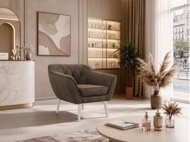 Fotel PIRS - brązowy, welwet - nóżki,  biały