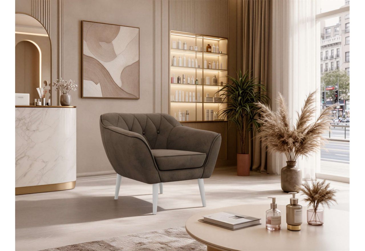 Fotel PIRS - brązowy, welwet - nóżki,  biały