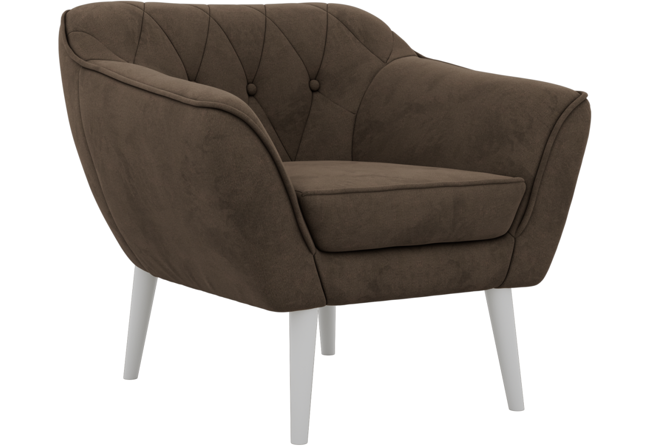 Fotel PIRS - brązowy, welwet - nóżki,  biały
