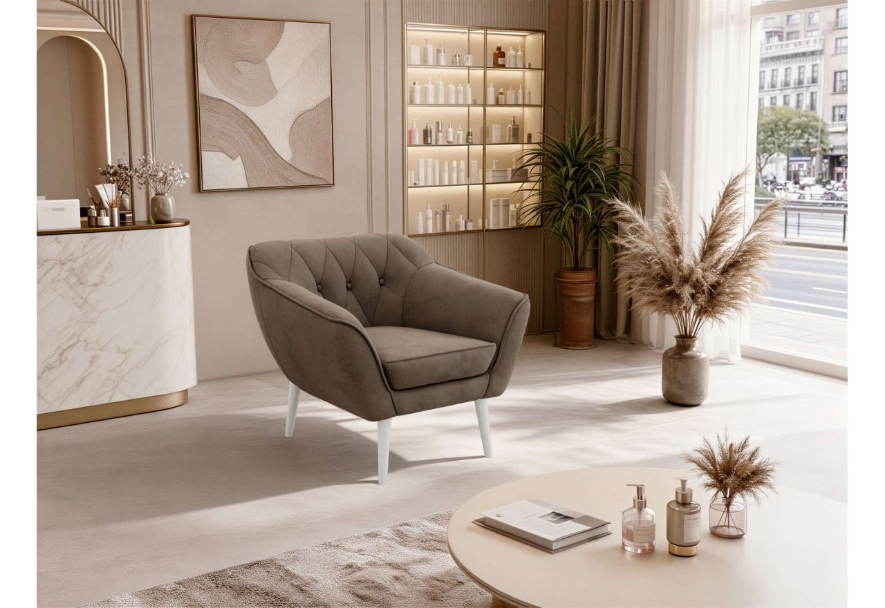 Fotel PIRS - brązowy, welwet - nóżki,  biały