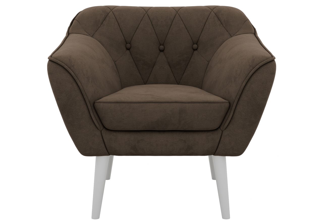 Fotel PIRS - brązowy, welwet - nóżki,  biały