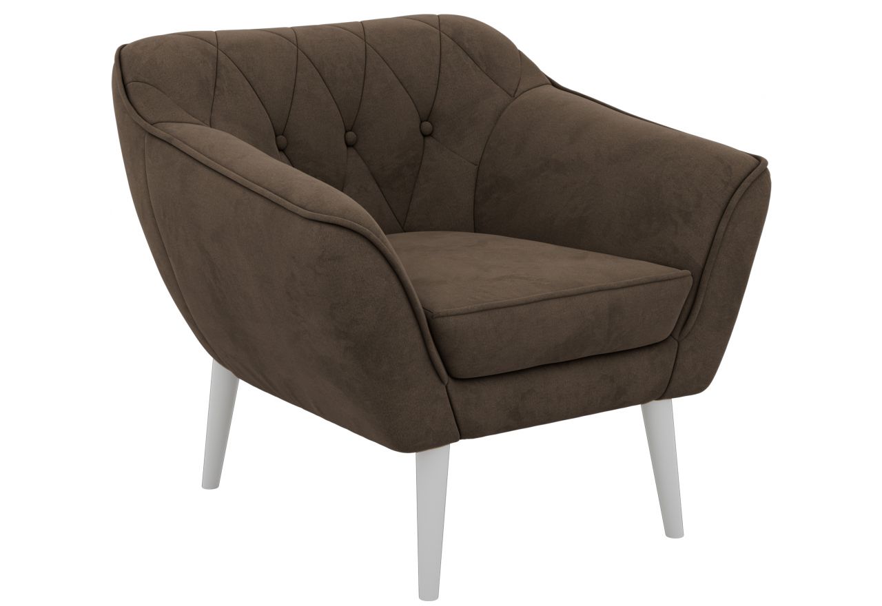 Fotel PIRS - brązowy, welwet - nóżki,  biały