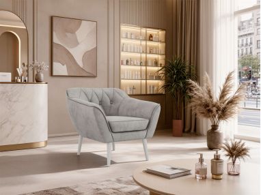 Fotel PIRS - jasnoszary, welwet - nóżki,  biały