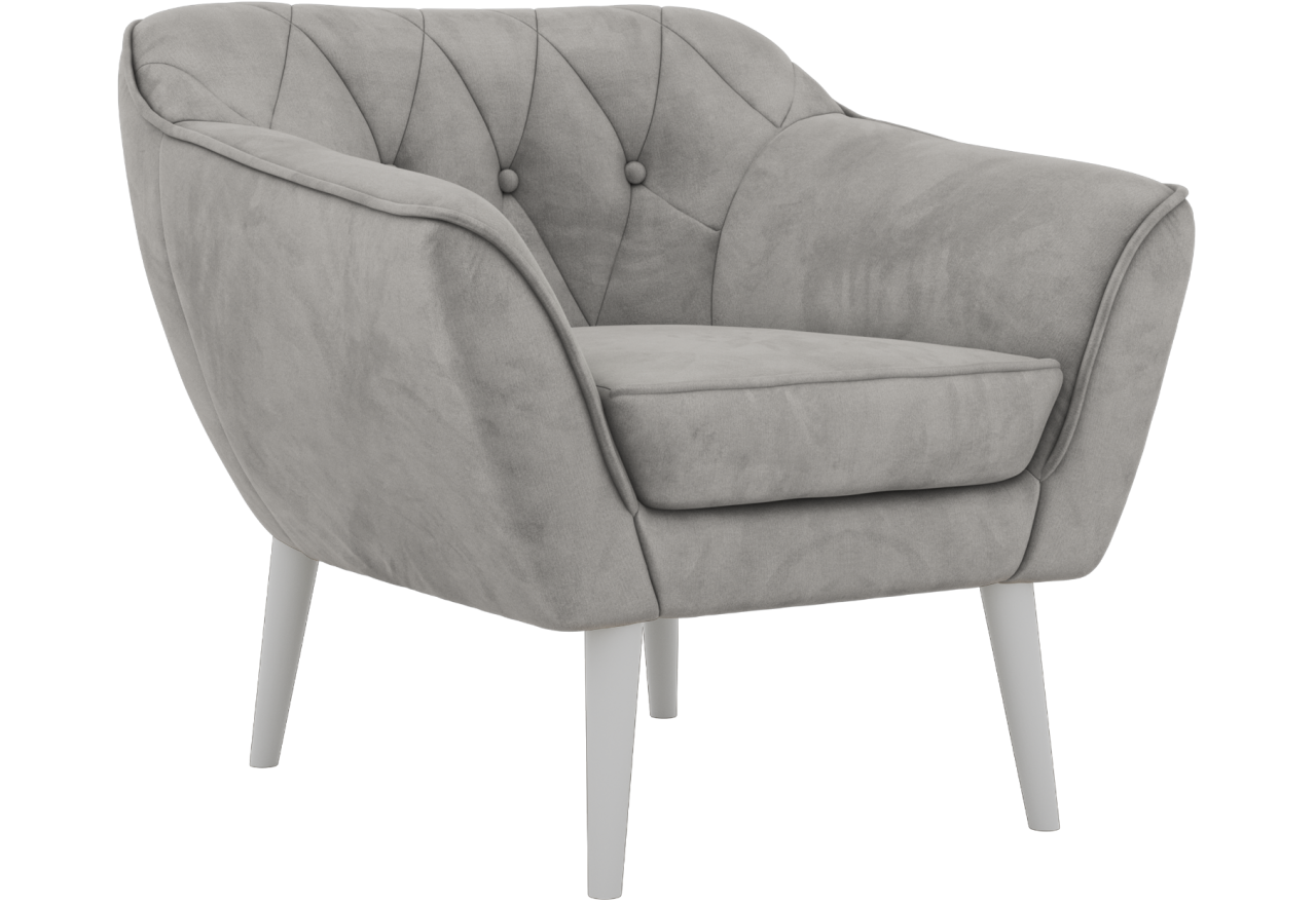 Fotel PIRS - jasnoszary, welwet - nóżki,  biały