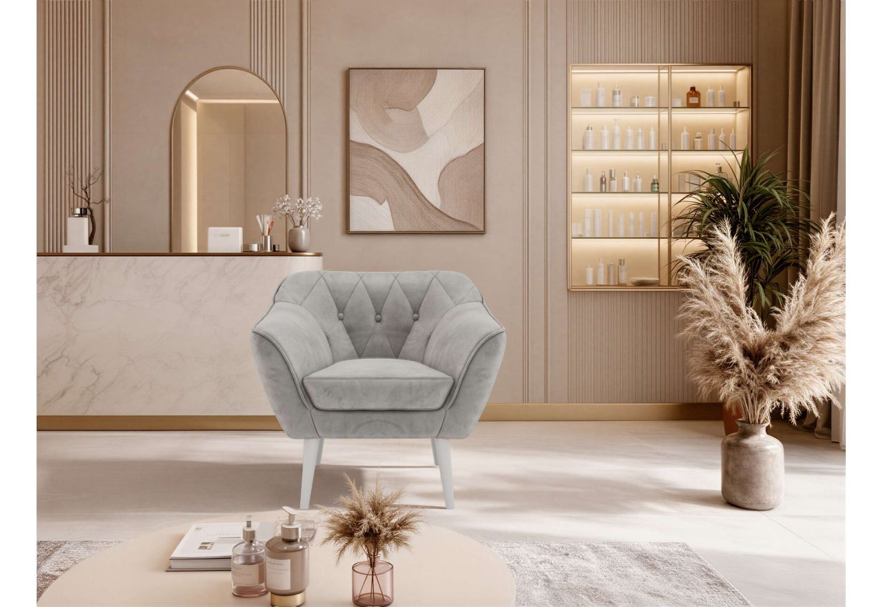 Fotel PIRS - jasnoszary, welwet - nóżki,  biały