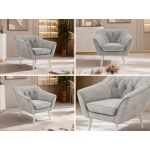 Fotel PIRS - jasnoszary, welwet - nóżki,  biały