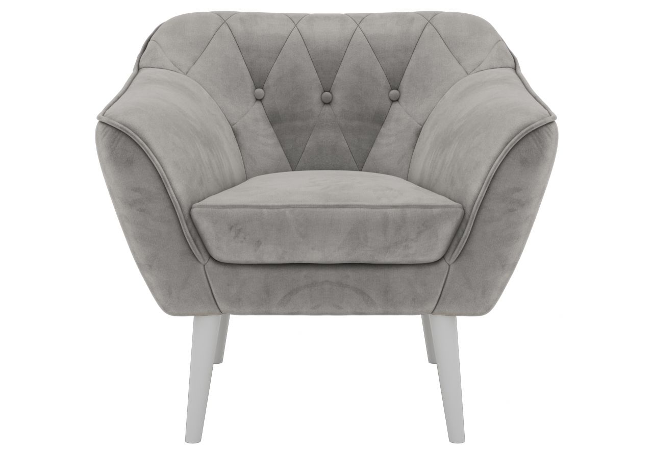 Fotel PIRS - jasnoszary, welwet - nóżki,  biały