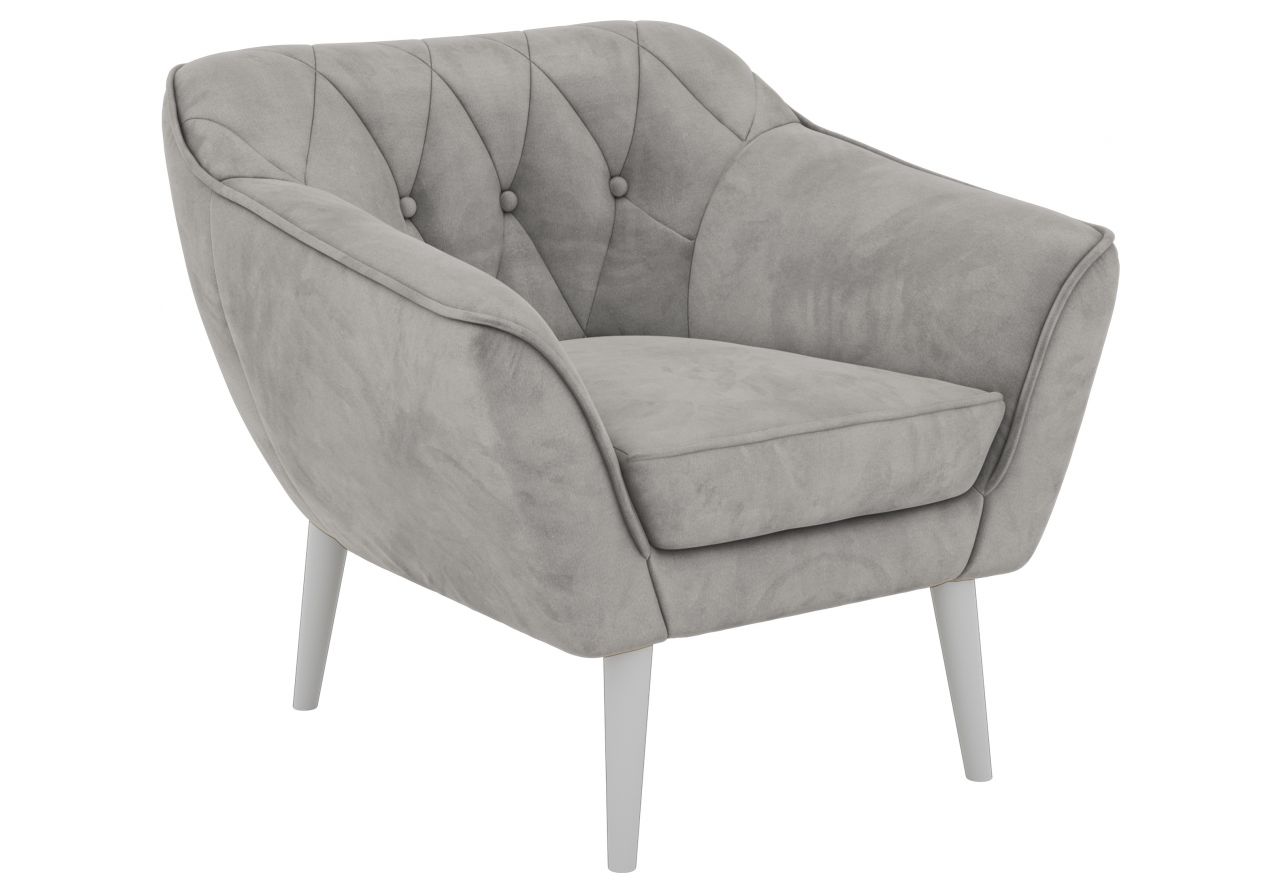 Fotel PIRS - jasnoszary, welwet - nóżki,  biały