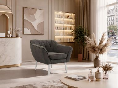 Fotel PIRS - ciemnoszary, welwet - nóżki,  biały