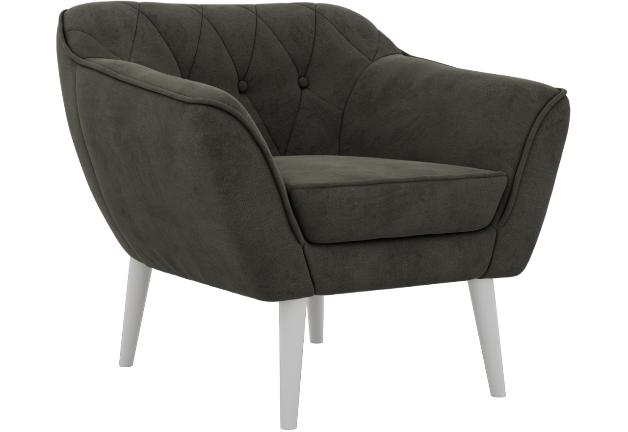 Fotel PIRS - ciemnoszary, welwet - nóżki,  biały