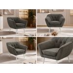 Fotel PIRS - ciemnoszary, welwet - nóżki,  biały