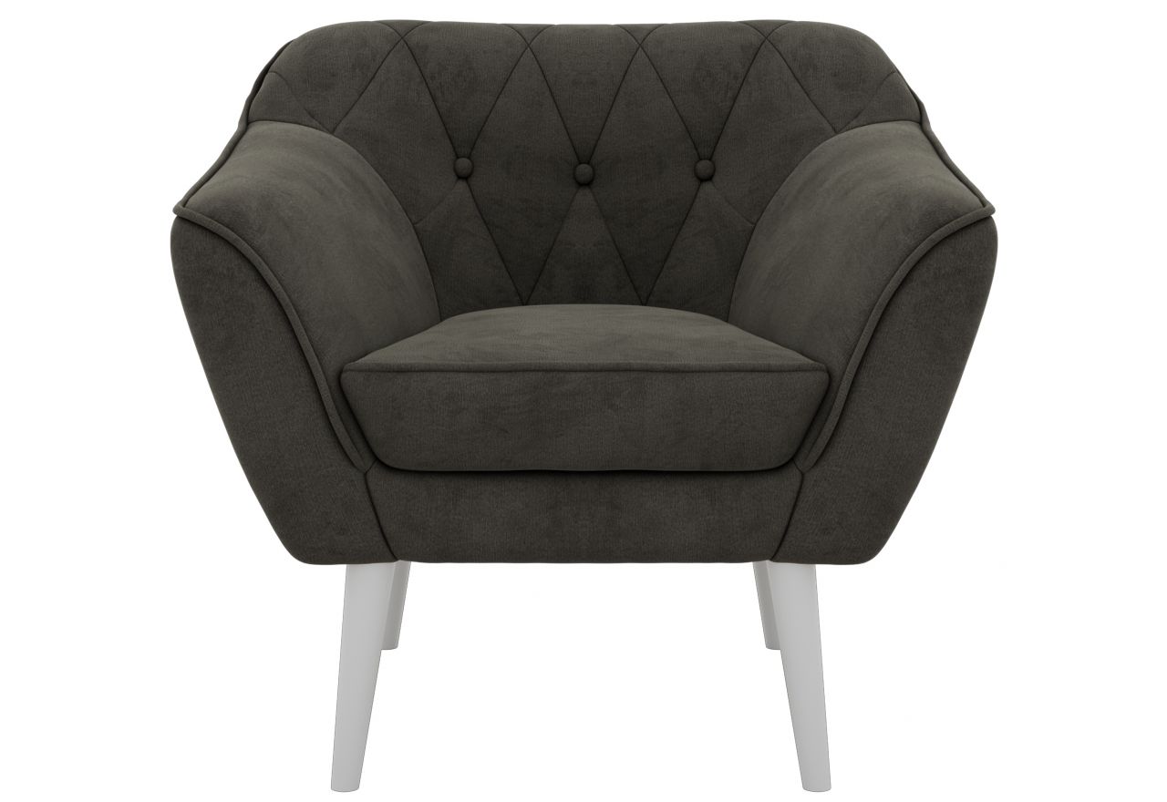 Fotel PIRS - ciemnoszary, welwet - nóżki,  biały