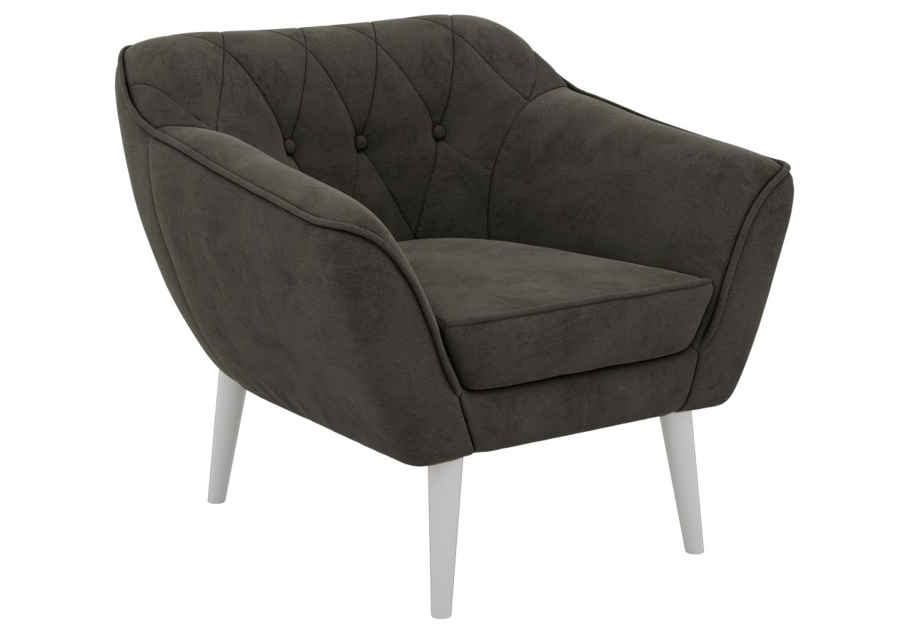 Fotel PIRS - ciemnoszary, welwet - nóżki,  biały