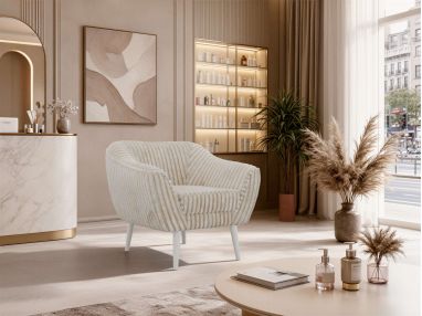 Fotel PIRS - beżowy, sztruks - nóżki,  biały