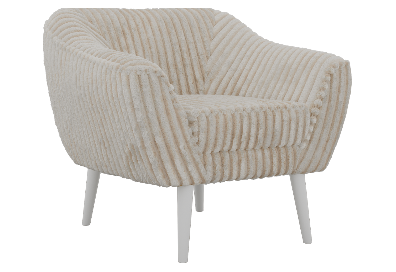 Fotel PIRS - beżowy, sztruks - nóżki,  biały