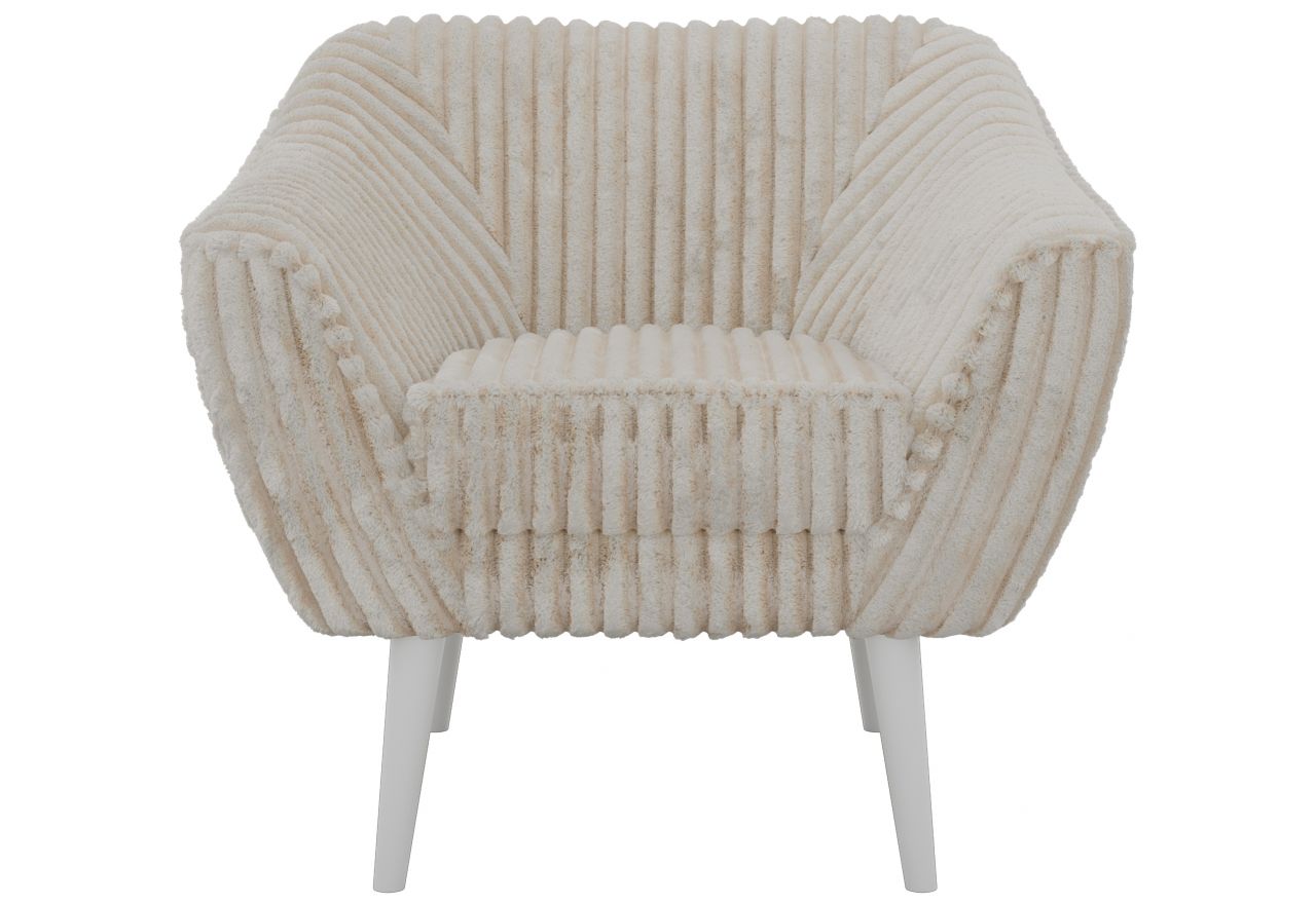Fotel PIRS - beżowy, sztruks - nóżki,  biały