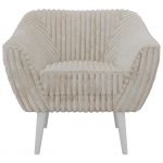 Fotel PIRS - beżowy, sztruks - nóżki,  biały