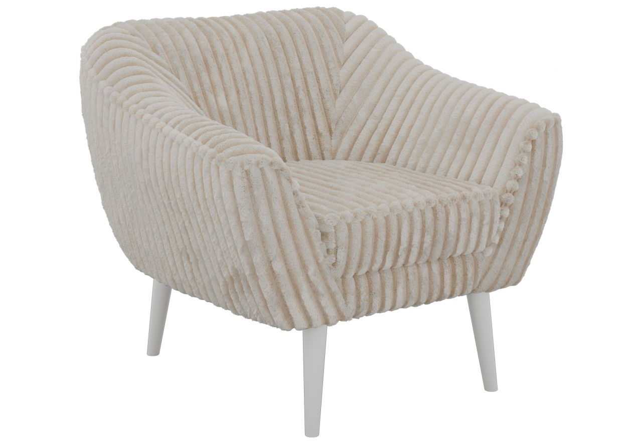 Fotel PIRS - beżowy, sztruks - nóżki,  biały