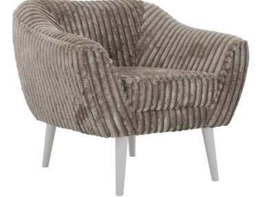 Fotel PIRS - jasnobrązowy, sztruks - nóżki,  biały