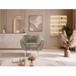 Fotel PIRS - jasnobrązowy, sztruks - nóżki,  biały