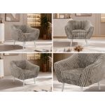 Fotel PIRS - jasnobrązowy, sztruks - nóżki,  biały