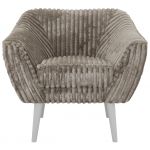 Fotel PIRS - jasnobrązowy, sztruks - nóżki,  biały