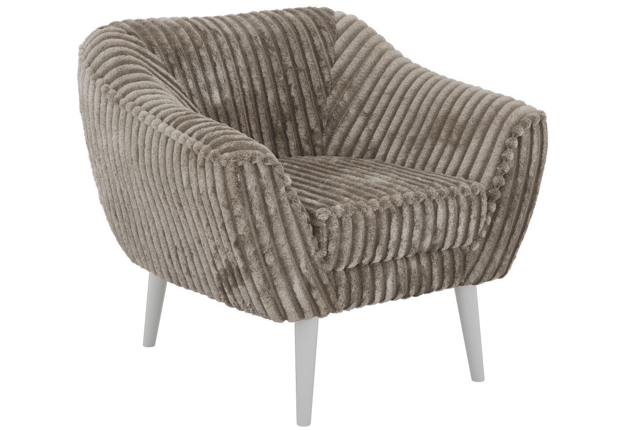 Fotel PIRS - jasnobrązowy, sztruks - nóżki,  biały