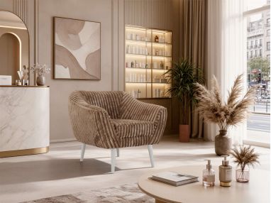 Fotel PIRS - brązowy, sztruks - nóżki,  biały