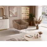 Fotel PIRS - brązowy, sztruks - nóżki,  biały