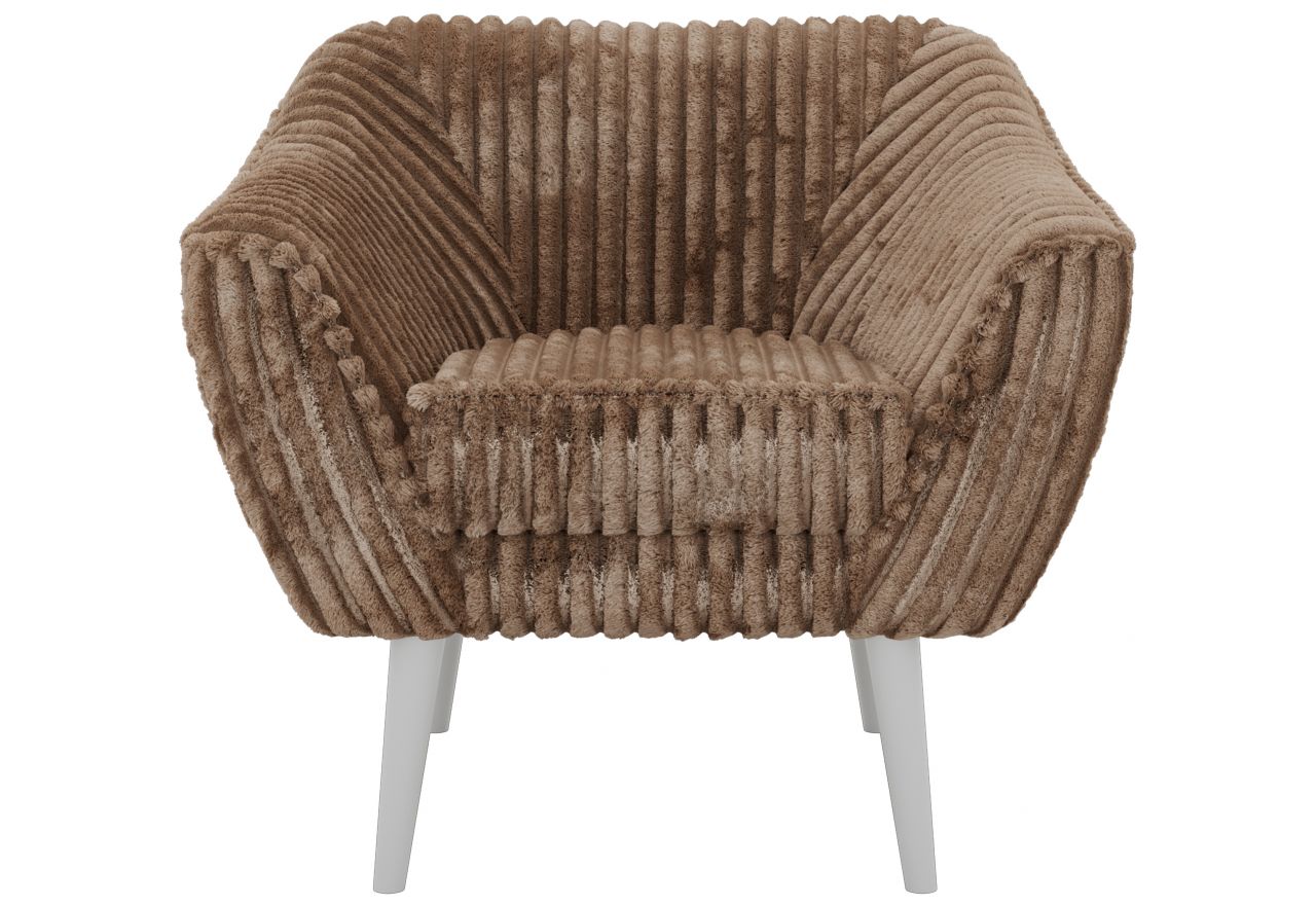 Fotel PIRS - brązowy, sztruks - nóżki,  biały