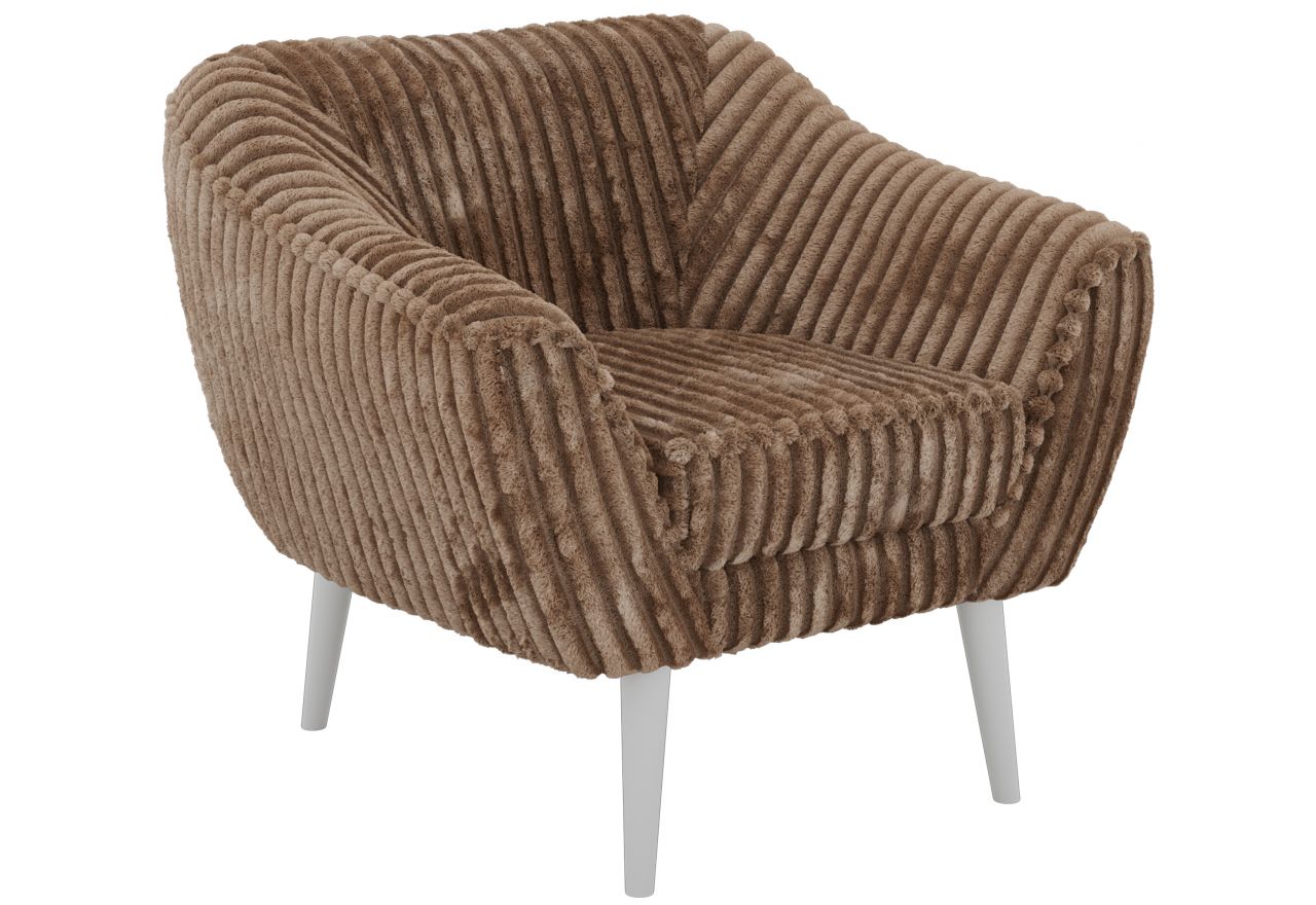 Fotel PIRS - brązowy, sztruks - nóżki,  biały