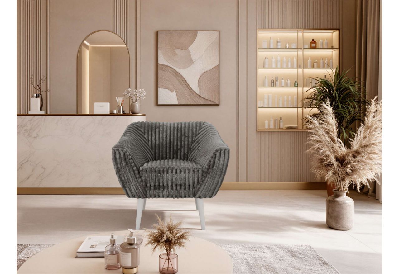 Fotel PIRS - szary, sztruks - nóżki,  biały