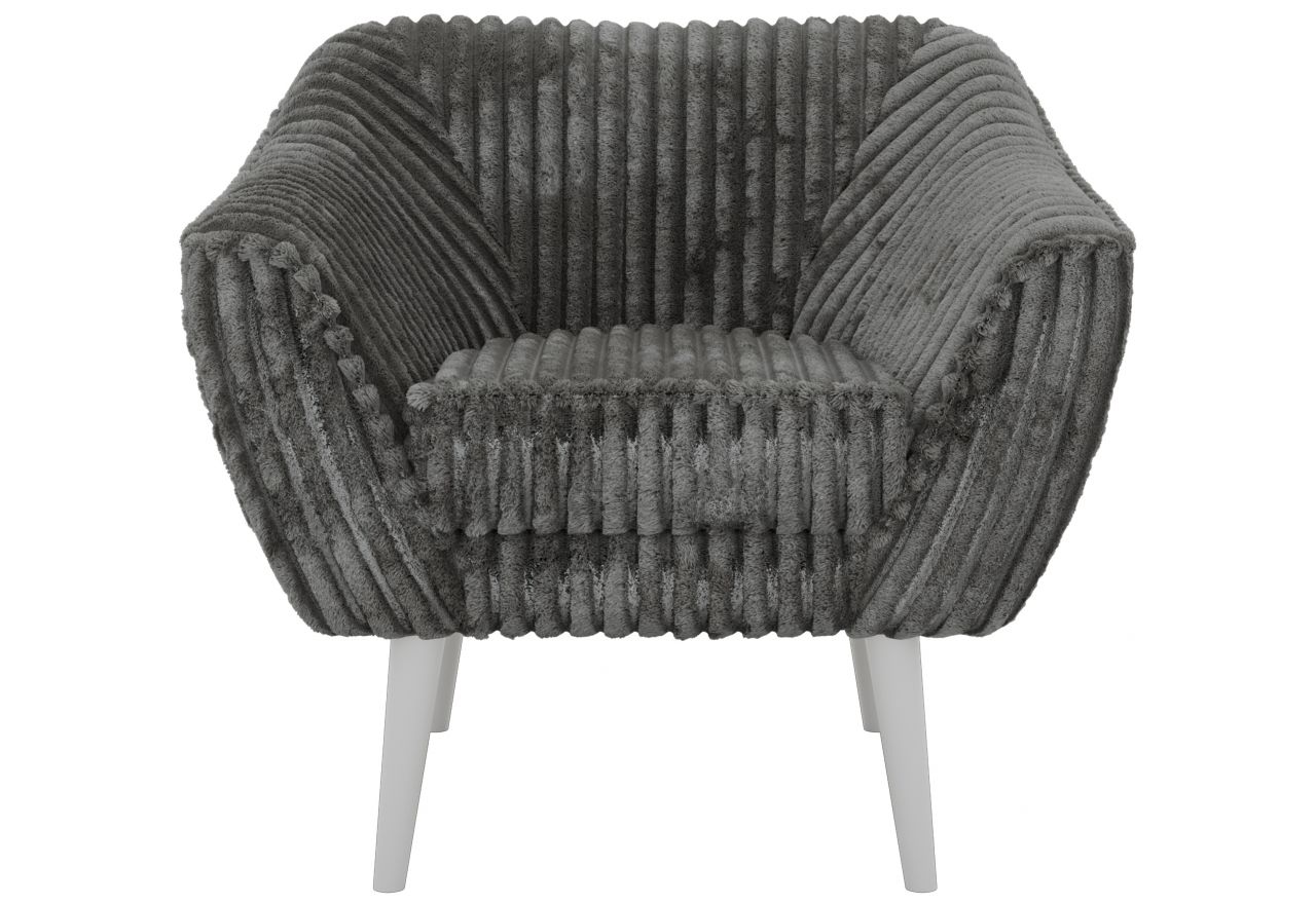 Fotel PIRS - szary, sztruks - nóżki,  biały