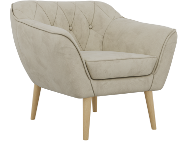 Fotel PIRS - kremowy, welwet - nóżki,  buk